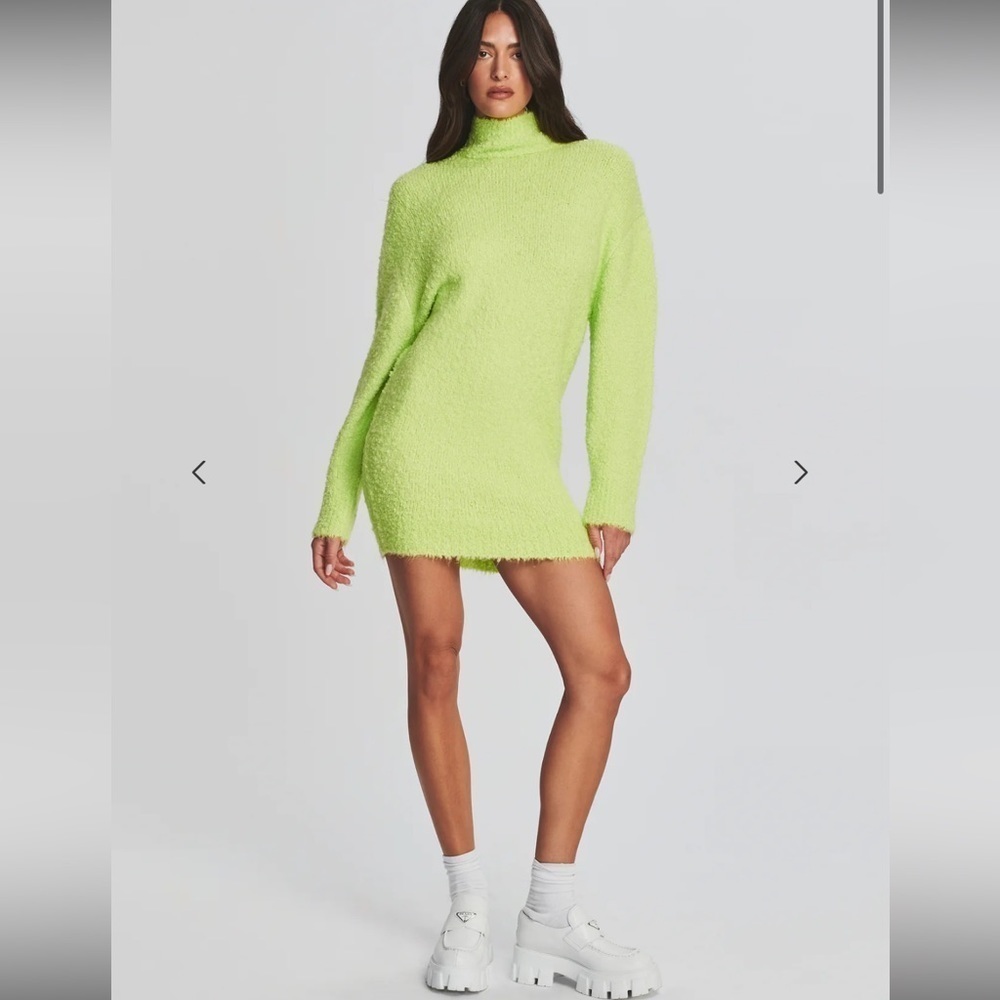 SER.O.YA Lime Green Sweater Dress Large Mock Neck Textured Women’s